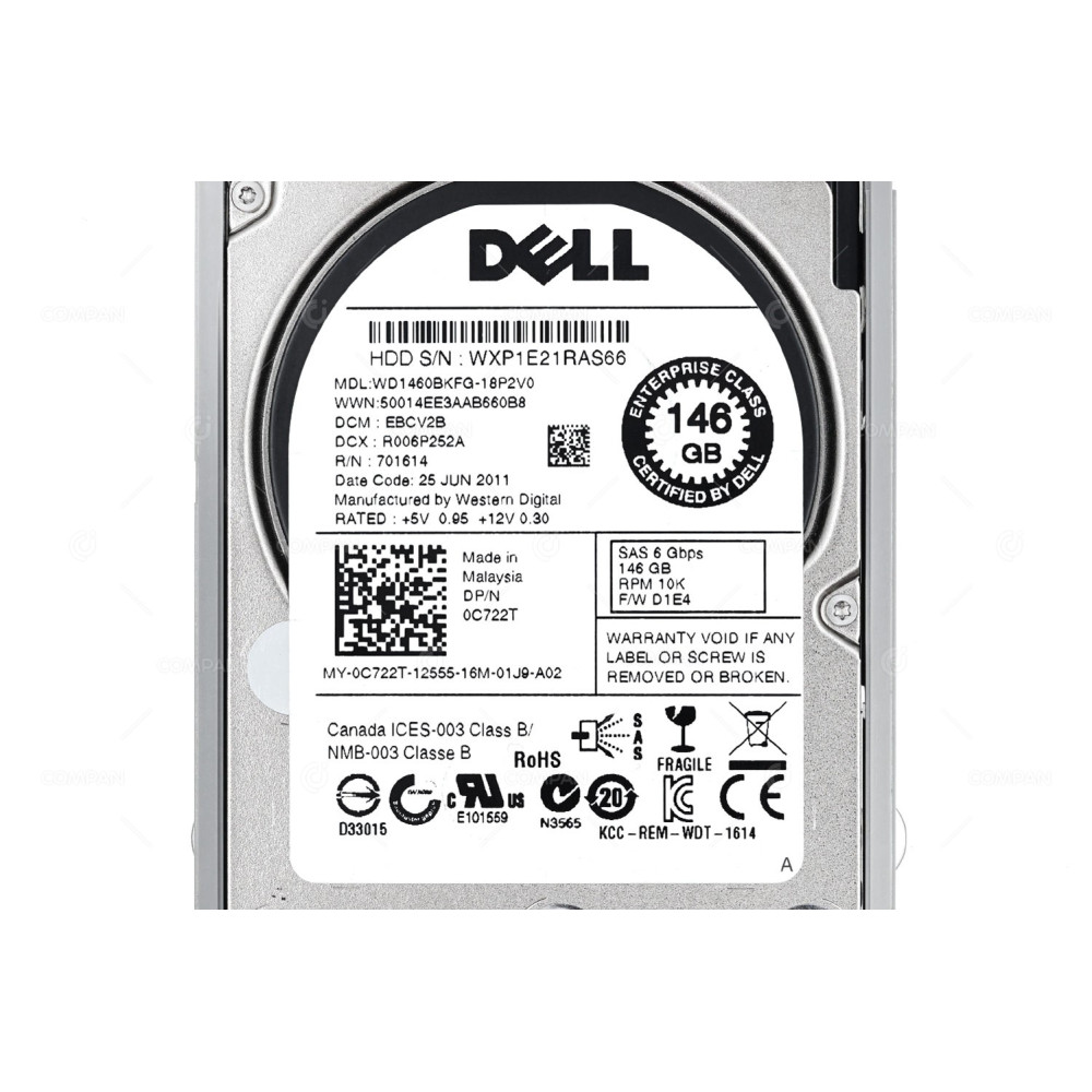 C722T DELL HDD 146GB 10K SAS 6G 2.5" SFF HOT-SWAP